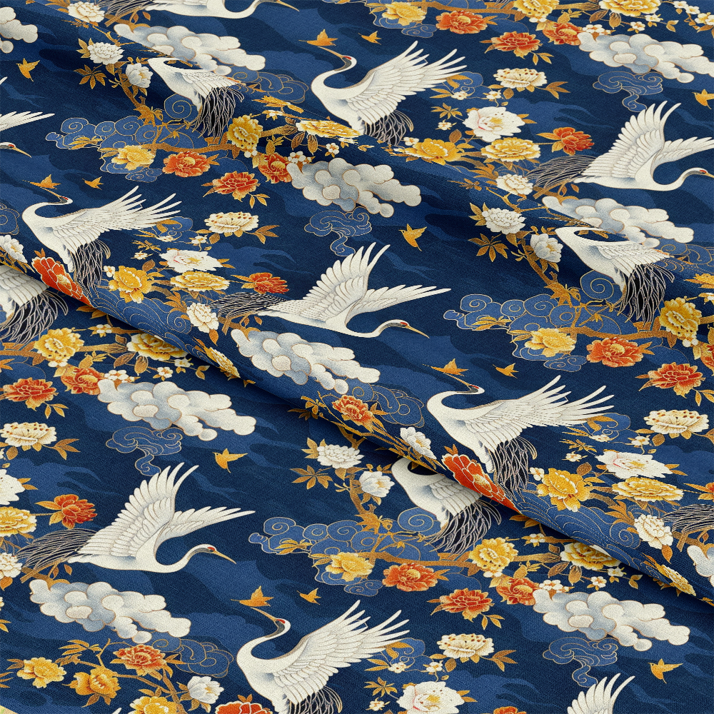 Japanese Cranes Pattern 6 Quilting Cotton Fabric