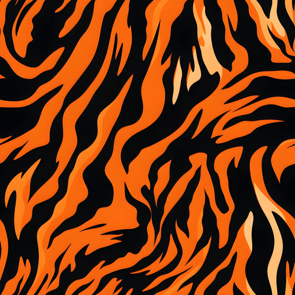 orange, black, tiger stripes, animal print, jungle pattern, wild cat, safari theme, bold stripes,, fabric panel, vibrant orange, nature inspired, wildlife design, tropical motif, animal skin pattern, fierce design, jungle cat, predator stripes, orange flames, striking pattern