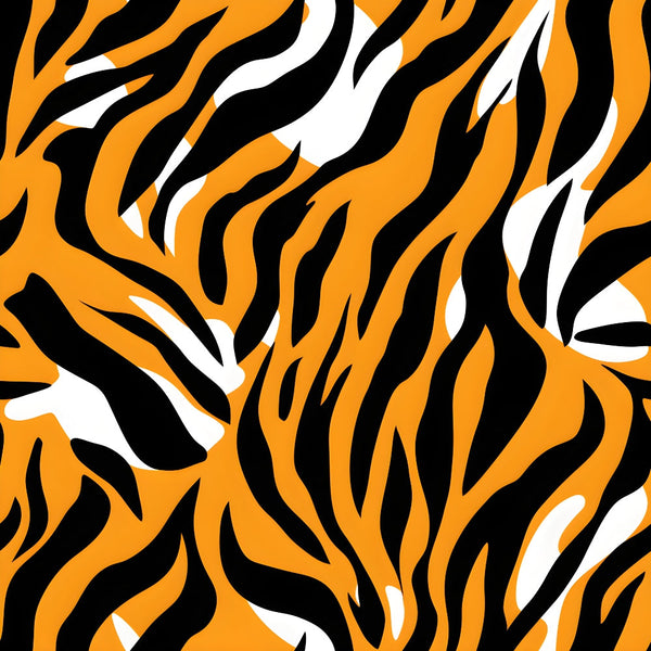 orange, black, white, tiger stripes, animal print, zebra pattern, jungle theme, safari motif, wild animal, striped design,, fabric panel, vibrant colors, exotic pattern, nature inspired, wildlife design, geometric stripes, tropical theme, bold stripes, animal skin texture