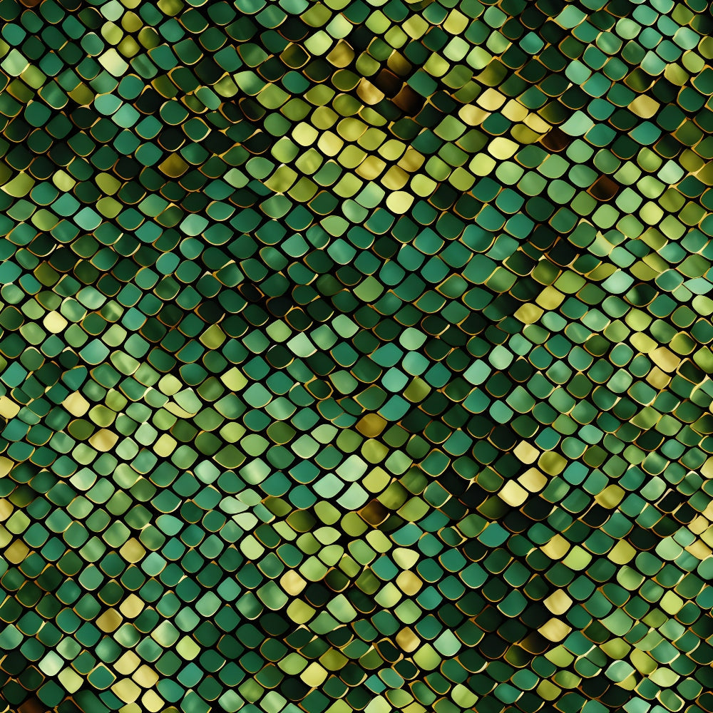 jungle pattern, animal skin texture, reptile scales, snake skin, green tones, emerald green, lime green, yellow accents, golden highlights, camouflage design, tropical theme, exotic pattern,, fabric panel, nature inspired, wilderness motif, textured appearance, geometric scales, overlapping pattern, safari theme