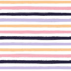 peach, pink, lavender, navy blue, horizontal stripes, brushstroke texture, watercolor style, pastel colors,, fabric panel, soft stripes, painted stripes, cotton fabric, crafting material, sewing fabric, striped pattern, muted tones, artistic stripes