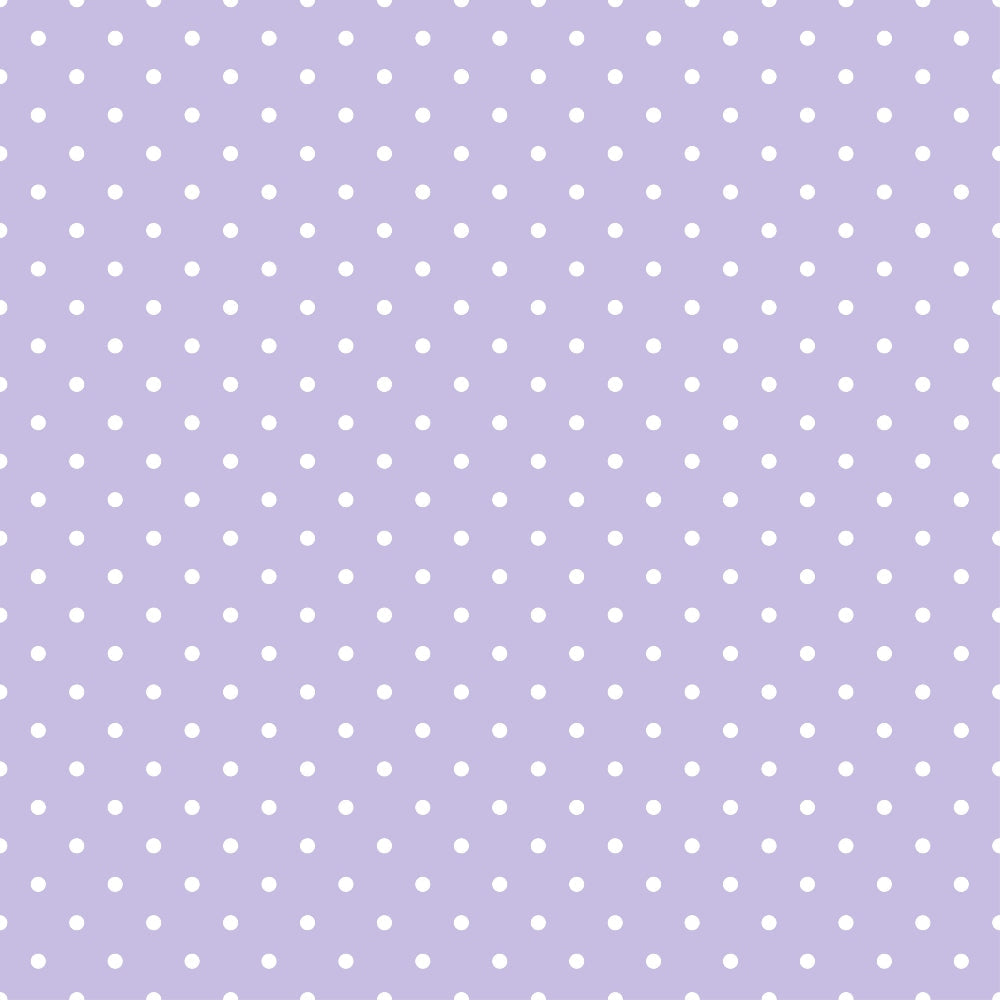 lavender, purple, white dots, polka dot pattern, small dots, regular spacing, geometric design, cotton fabric, quilting material, fabric panel, cute aesthetic, soft colors, pastel purple, repeating pattern, crafting fabric, sewing material, kawaii style, sweet design, spotted fabric, dotted background
