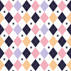 kawaii, halloween, cats,, fabric panel, argyle pattern, diamond shapes, pink, purple, orange, navy blue, white, cute animals, spiders, geometric design, pastel colors, seasonal fabric, autumn theme, playful mood, crafting material