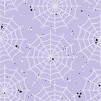 lavender, purple, spider webs, spooky, halloween, gothic, web pattern,, fabric panel, cute halloween, pastel goth, geometric webs, black dots, white dots, scattered dots, halloween decor, craft fabric, sewing material, seasonal fabric, kawaii style