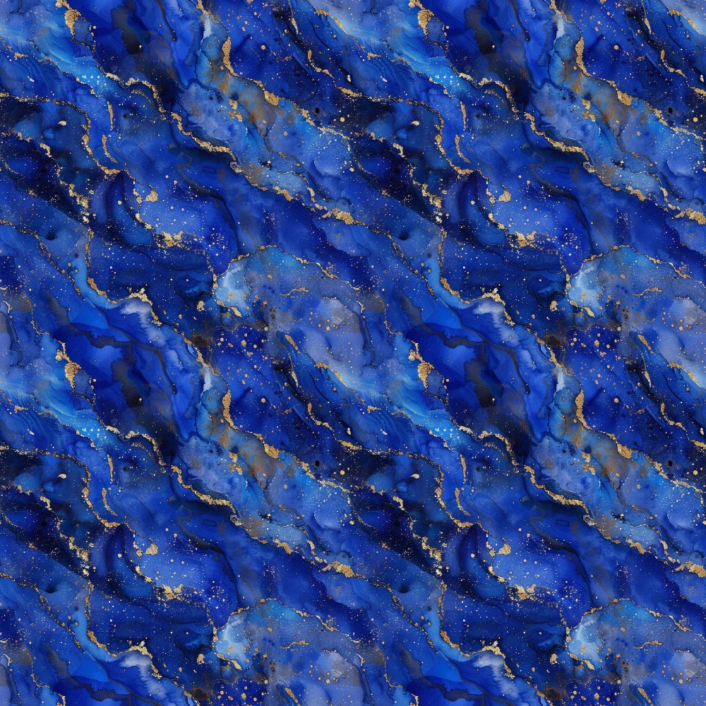 royal blue, sapphire blue, cobalt blue, gold veining, lapis lazuli, gemstone pattern, marble texture, mineral pattern, swirled design, metallic accents, luxurious, elegant, natural stone, geological pattern,, fabric panel, rich blues, golden highlights, organic swirls, precious stone