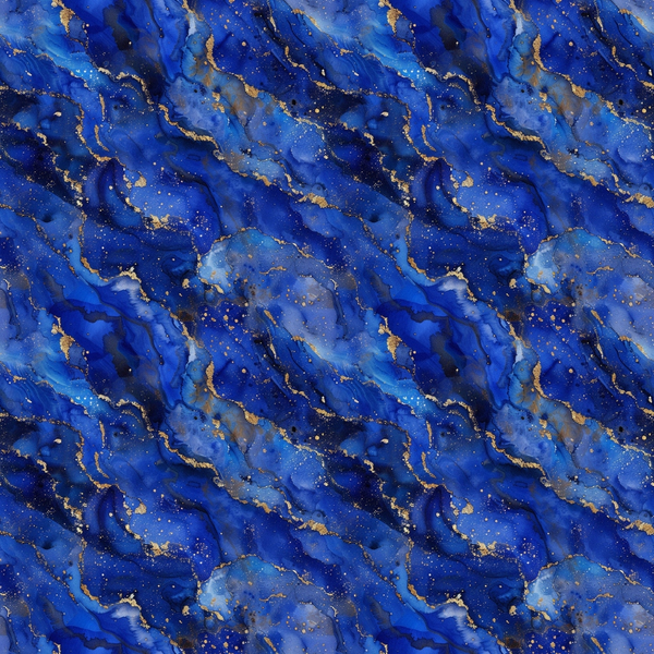 royal blue, sapphire blue, cobalt blue, gold veining, lapis lazuli, gemstone pattern, marble texture, mineral pattern, swirled design, metallic accents, luxurious, elegant, natural stone, geological pattern,, fabric panel, rich blues, golden highlights, organic swirls, precious stone