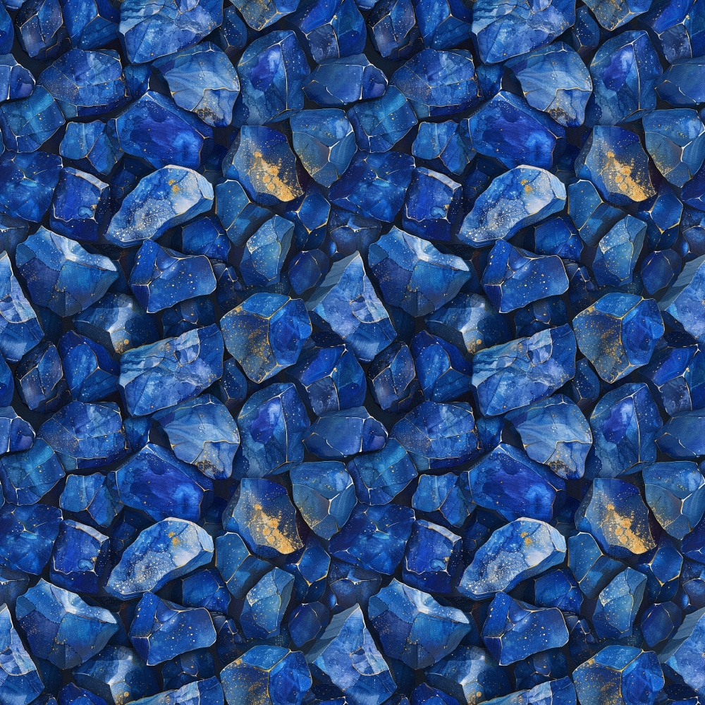 lapis lazuli, blue gemstones, cobalt blue, royal blue, navy blue, gold veining, mineral pattern, rock formations, crystal design, geometric stones,, fabric panel, nature inspired, luxurious mood, deep blues, marbled texture, stone pattern, jewel tones, seamless repeat, organic shapes