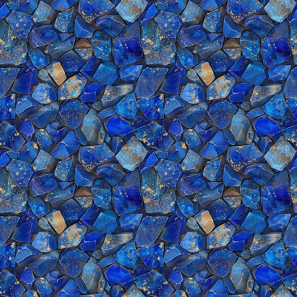 lapis lazuli, gemstones, blue stones, deep blue, cobalt blue, navy blue, gold veining, mineral pattern, rock texture, geological, crystal formation,, fabric panel, seamless repeat, natural stones, precious stones, mosaic pattern, irregular shapes, lustrous finish, earthy tones