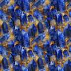 lapis lazuli, deep blue, royal blue, golden brown, amber, gemstone pattern, crystal formations, mineral pattern, geological design, rock formations, natural stones,, fabric panel, luxurious, rich textures, earth tones, precious stones, repeating pattern, crystalline structures, organic shapes