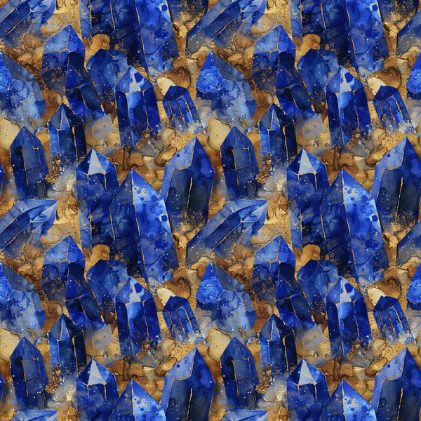 lapis lazuli, deep blue, royal blue, golden brown, amber, gemstone pattern, crystal formations, mineral pattern, geological design, rock formations, natural stones,, fabric panel, luxurious, rich textures, earth tones, precious stones, repeating pattern, crystalline structures, organic shapes