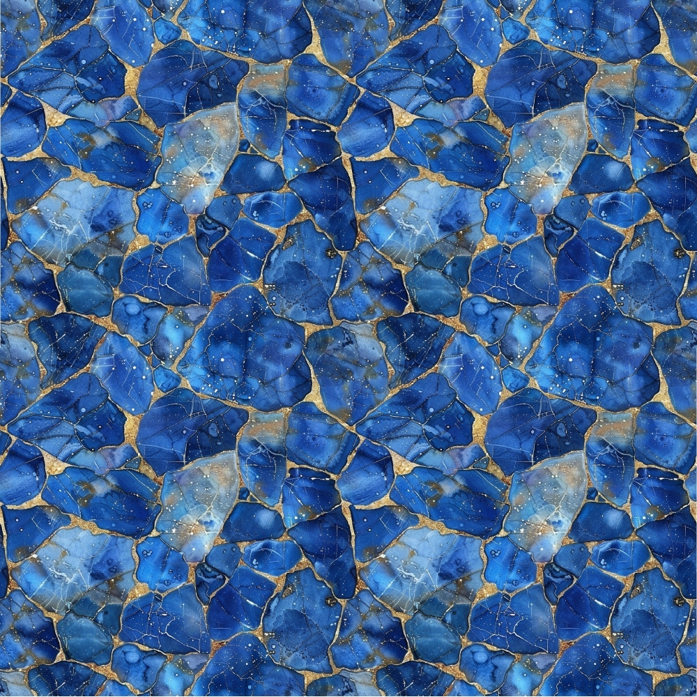 deep blue, sapphire blue, cobalt blue, gold veining, lapis lazuli, gemstone pattern, mineral texture, crystalline structure, marbled effect, geological design, luxurious appearance, metallic accents, natural stone, rock formation,, fabric panel, seamless repeat, organic shapes, jewel tones, elegant pattern