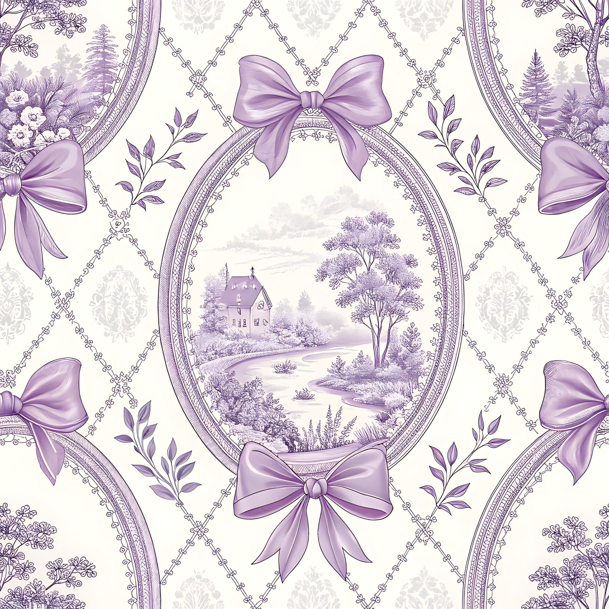 Lilac Ribbon Trellis Pattern 17 Minky Fabric