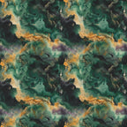 emerald green, teal, orange, purple, cosmic nebula, galaxy pattern, celestial clouds, starfield, space theme, astronomical art, swirling clouds, cosmic dust,, fabric panel, leo zodiac, mystical atmosphere, deep space, celestial bodies, cosmic colors, repeating pattern
