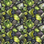 emerald green, forest green, lime green, charcoal gray, black, gemstone pattern, crystal design, faceted gems, geometric shapes, scattered placement, luxury aesthetic, sophisticated mood,, fabric panel, watercolor style, realistic rendering, precious stones, jewel tones, contemporary design, repeating motif