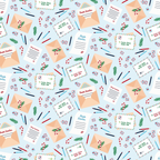 light blue background, christmas letters, dear santa, envelope pattern, candy canes, evergreen sprigs, postage stamps, colored pencils,, fabric panel, holiday theme, red and white stripes, peach envelopes, winter pattern, christmas fabric, scattered design, festive motifs, seasonal quilting, north pole address, holiday correspondence
