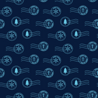 navy blue, dark blue, light blue, postal stamps, postmark design, christmas tree, snowflake, gift box, merry christmas, express mail, delivery themed, winter motifs, circular stamps, wavy lines, repeating pattern,, fabric panel, holiday themed, christmas fabric, postal service