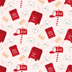 red, pink, cream, beige, christmas, santa letters, mailbox, envelopes, postal theme, holiday pattern, repeating design, festive, winter, mail delivery, correspondence,, fabric panel, seasonal crafting, christmas sewing, holiday quilting