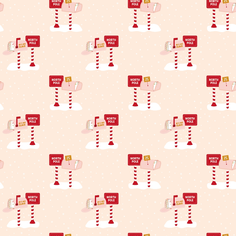 north pole signs, red and white stripes, candy cane poles, christmas mailbox, beige background, holiday pattern,, fabric panel, festive design, winter theme, santa's workshop, postal elements, repeating motif, christmas decor, seasonal fabric, craft material, patchwork design, holiday sewing, red signage, striped posts