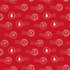 red background, white stamps, postmarks, christmas tree, snowflake, gift box, merry christmas, express mail, postal theme, holiday motifs, repeating pattern,, fabric panel, festive design, winter elements, circular stamps, wavy lines, christmas fabric, holiday sewing, seasonal pattern