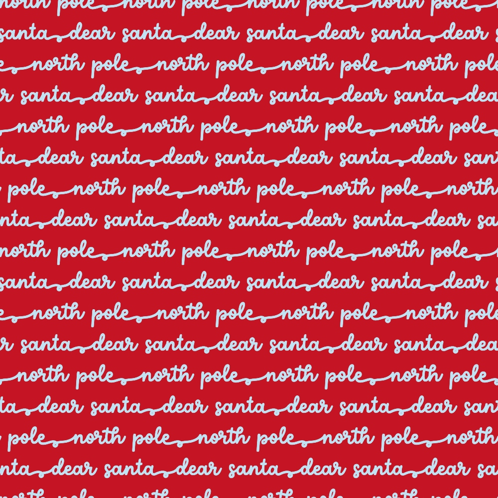 red background, white text, christmas fabric, holiday pattern, santa theme, north pole, dear santa, script lettering, festive design,, fabric panel, seasonal crafting, christmas sewing, holiday quilting, winter theme, bright red, cursive font, repeating pattern, christmas motifs