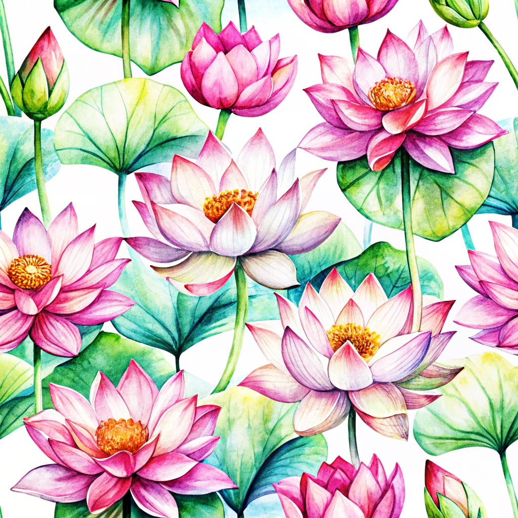 Lotus Flower Watercolor Pattern 12 Minky Fabric