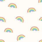 rainbow pattern, multicolored rainbows, red, orange, yellow, green, blue, purple, pride colors, geometric arcs, repeating motif, cheerful design, bright colors,, fabric panel, lgbtq theme, colorful stripes, curved lines, vibrant pattern, scattered placement