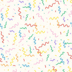 colorful squiggles, wavy lines, confetti pattern, rainbow colors, red, blue, yellow, green, pink, purple, orange, abstract design, playful pattern, celebration theme, festive mood,, fabric panel, geometric shapes, scattered dots, whimsical style