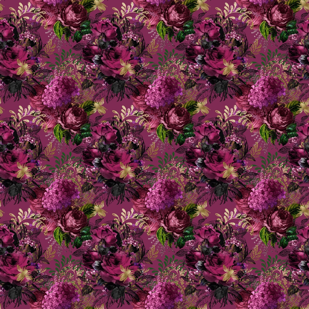 purple, magenta, burgundy, floral pattern, roses, peonies, hydrangeas, botanical design, vintage flowers,, fabric panel, romantic blooms, garden flowers, layered florals, rich purples, flower bouquets, ornate floral, luxurious blooms, deep violet, antique rose