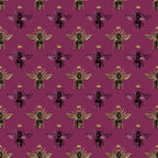 burgundy, maroon, purple, gold, yellow, bees, insects, crowns, royal motif, repeating pattern, nature inspired, regal design,, fabric panel, wings, geometric arrangement, vintage style, elegant pattern, coordinating colors, crafting material