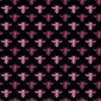 pink bees, magenta insects, black background, repeating pattern, bee motif,, fabric panel, winged creatures, honeybee design, geometric arrangement, craft fabric, sewing material, nature inspired, insect pattern, uniform spacing, textured appearance, crafting supplies, quilting project, bee silhouettes, contemporary design