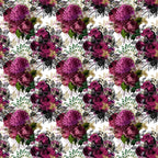 burgundy, magenta, deep purple, pink, green, black, white, floral pattern, roses, hydrangeas, peonies, botanical design, vintage flowers, ornate blooms,, fabric panel, romantic style, moody florals, rich colors, repeating pattern