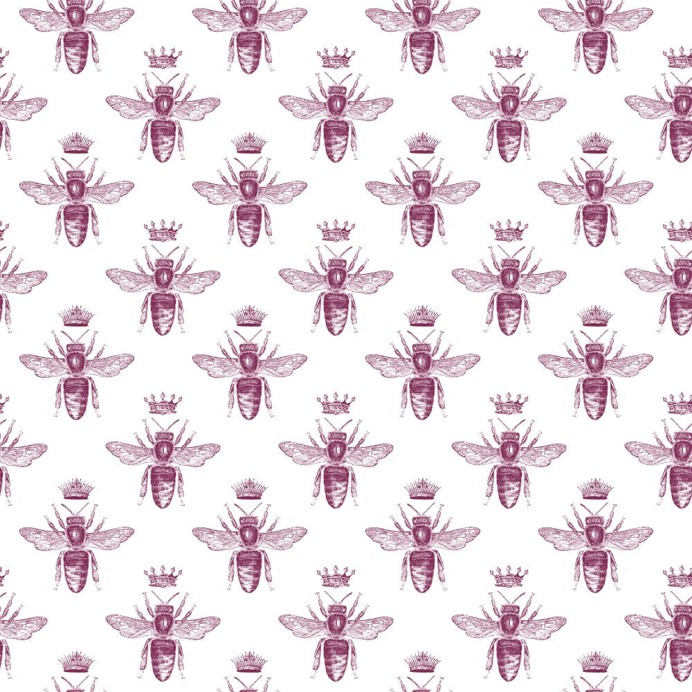 burgundy, maroon, wine red, bee pattern, honeybee, insect motif, crown design, vintage illustration, botanical style,, fabric panel, repeating pattern, detailed wings, nature theme, apiary, beekeeping, antique drawing, etched style, garden insects, royal crowns