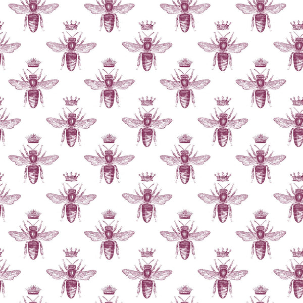burgundy, maroon, wine red, bee pattern, honeybee, insect motif, crown design, vintage illustration, botanical style,, fabric panel, repeating pattern, detailed wings, nature theme, apiary, beekeeping, antique drawing, etched style, garden insects, royal crowns