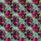 burgundy, magenta, purple flowers, sage green, mint background, floral pattern, roses, hydrangeas, botanical design, vintage style,, fabric panel, romantic florals, dark blooms, leafy vines, repeating pattern, moody floral, garden flowers, textile design, cotton fabric