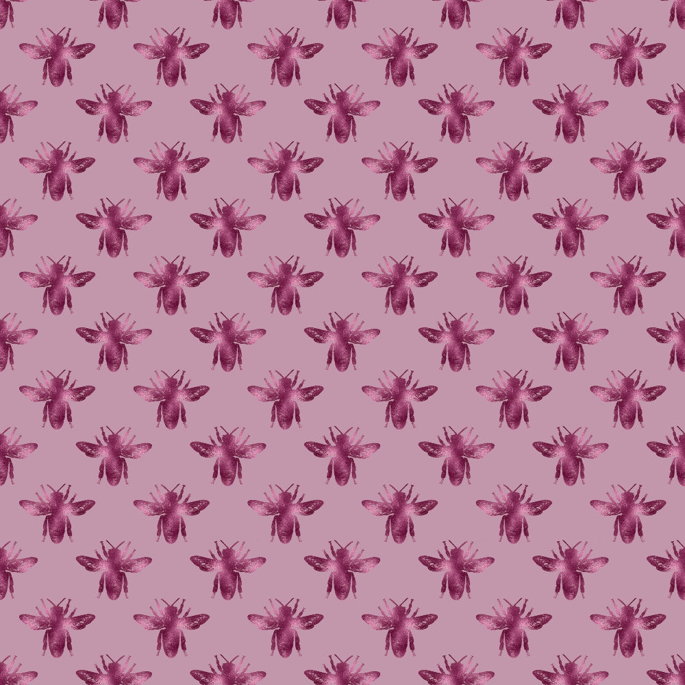 pink, mauve, lavender, bee pattern, honeybee, insect motif, repeating design,, fabric panel, nature inspired, spring theme, pollinator, wings, geometric arrangement, monochromatic, soft palette, crafting material, sewing fabric, buzzing bees, floral companion