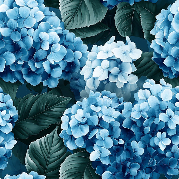 blue hydrangeas, white flowers, botanical floral, green leaves, cottage garden,, fabric panel, periwinkle blue, soft pastels, garden blooms, nature pattern, floral clusters, romantic florals, spring flowers, delicate petals, botanical print, gardening theme, flower heads, leafy background, blooming pattern