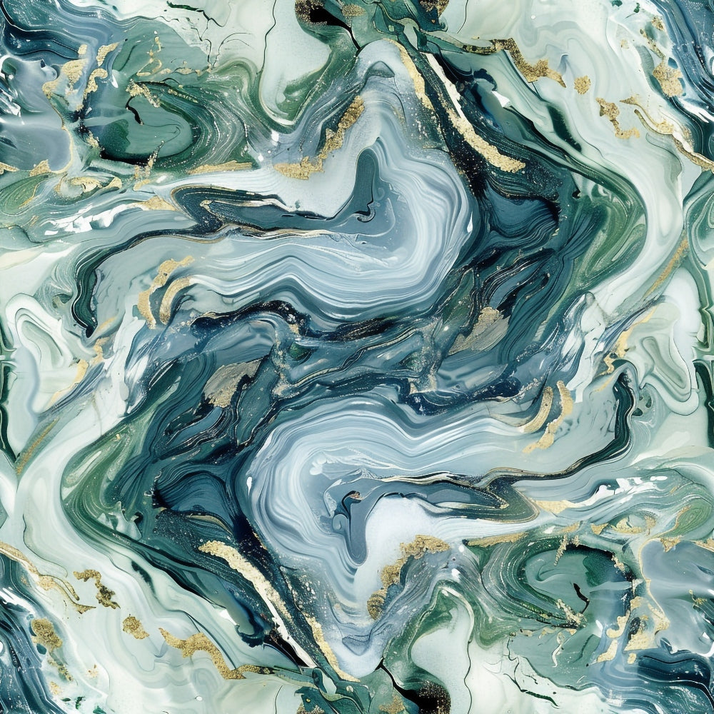 marble pattern, swirled design, teal green, sage green, white, gold accents, fluid textures, abstract swirls, marbled effect, ocean colors, flowing lines,, fabric panel, modern art style, geode inspired, mineral textures, organic patterns, contemporary design, luxurious appearance