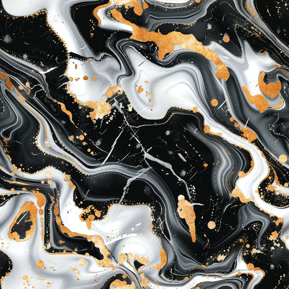black, white, gray, gold, orange, marble texture, swirled pattern, fluid design, abstract art, marbled effect, geode inspired, liquid marble, contemporary style, modern aesthetic,, fabric panel, luxurious appearance, metallic accents, organic flow, artistic swirls