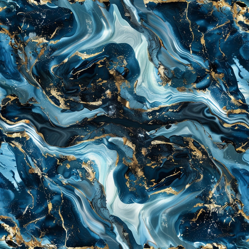 navy blue, deep blue, light blue, white, gold, metallic gold, marble pattern, swirled design, fluid texture, marbled swirls, abstract pattern, luxurious, elegant, flowing lines,, fabric panel, geode inspired, mineral texture, sophisticated design, artistic swirls