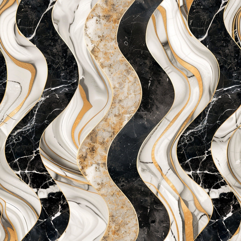 black marble, white marble, gold veining, wavy stripes, flowing lines, abstract pattern, luxury texture, marble effect, curved bands,, fabric panel, sophisticated design, neutral tones, stone pattern, undulating waves, metallic accents, modern geometric, serpentine lines, elegant swirls