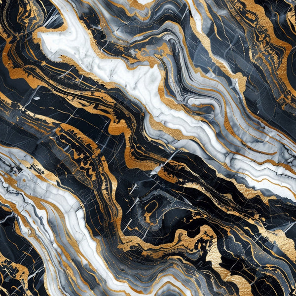 marble texture, swirled pattern, black marble, white veining, gold accents, metallic highlights, abstract design, fluid lines, organic swirls, luxurious feel,, fabric panel, sophisticated palette, natural stone, flowing movement, elegant marbling, contemporary style, dramatic contrast, artistic swirls, premium fabric