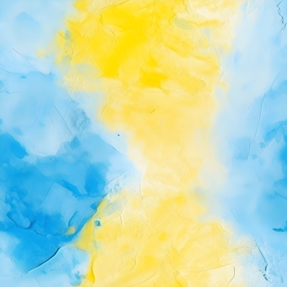 lemon yellow, azure blue, mediterranean colors, watercolor style, abstract clouds, soft brushstrokes,, fabric panel, citrus tones, sky blue, sunny yellow, flowing design, artistic pattern, cotton fabric, bright colors, fluid movement, dreamy texture, summer vibes, coastal palette