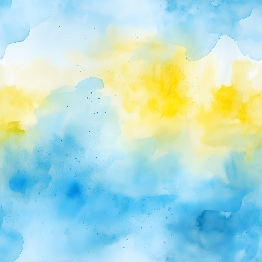 azure blue, lemon yellow, watercolor style, abstract clouds, soft pastels, mediterranean colors,, fabric panel, dreamy atmosphere, flowing patterns, artistic wash, ocean blues, sunny yellows, ethereal design, coastal vibes, serene mood, blended colors, organic shapes, painterly effect