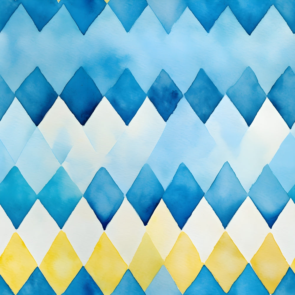 azure blue, lemon yellow, chevron pattern, geometric design, diamond shapes, watercolor effect, ombre gradient, mediterranean colors,, fabric panel, ocean waves, zigzag stripes, alternating diamonds, coastal theme, summer palette, triangular motifs, layered chevrons, sky blue, sunshine yellow, repeating pattern