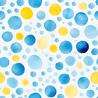 azure blue, lemon yellow, watercolor circles, polka dot pattern, scattered dots, various sizes, mediterranean colors, bright yellow, sky blue, pale blue, watercolor texture, abstract design, cheerful mood,, fabric panel, summer vibes, coastal theme, organic shapes, hand-painted style, contemporary pattern