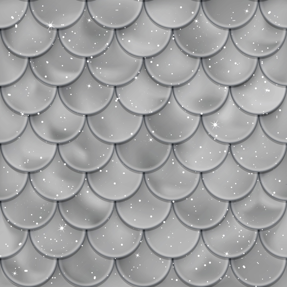 silver, gray, grey, mermaid scales, fish scales, scalloped pattern, geometric pattern, shimmery, sparkles, stars, metallic, iridescent, overlapping scales, ocean themed, aquatic, fantasy, magical,, fabric panel, nautical, underwater, dimensional pattern, repetitive design