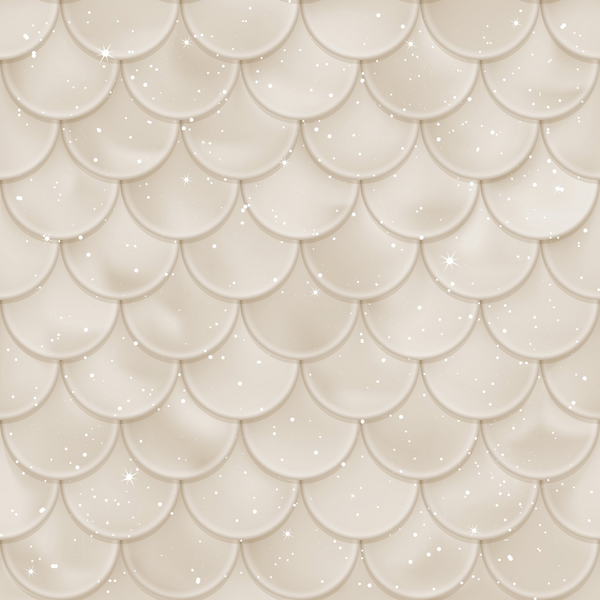 mermaid scales, scalloped pattern, beige, cream, neutral tones, shimmer effect, sparkles, geometric design, overlapping scales,, fabric panel, ocean inspired, fish scales, repeating pattern, soft texture, natural colors, sea creature motif, dimensional appearance, crafting fabric, sewing material