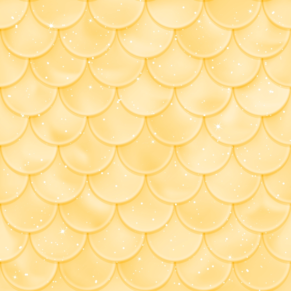 golden yellow, mermaid scales, scalloped pattern, overlapping scales, shimmery texture, sparkles, dots, geometric design, fish scales, ocean theme, aquatic pattern,, fabric panel, repetitive motif, seamless pattern, lustrous finish, warm tones, nautical theme, fantasy design, textured appearance