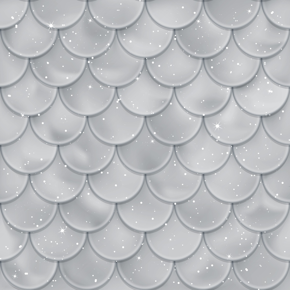 silver, gray, grey, mermaid scales, fish scales, scalloped pattern, geometric design, overlapping circles, shimmery, sparkles, starbursts, glittery effect, monochromatic,, fabric panel, ocean themed, aquatic pattern, dimensional scales, metallic finish, sea creature inspired