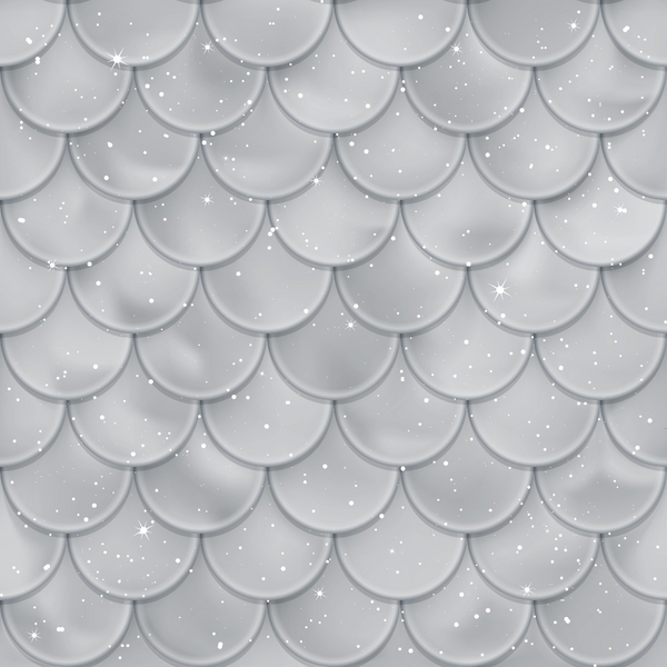 silver, gray, grey, mermaid scales, fish scales, scalloped pattern, geometric design, overlapping circles, shimmery, sparkles, starbursts, glittery effect, monochromatic,, fabric panel, ocean themed, aquatic pattern, dimensional scales, metallic finish, sea creature inspired